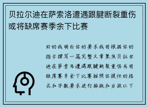 贝拉尔迪在萨索洛遭遇跟腱断裂重伤或将缺席赛季余下比赛